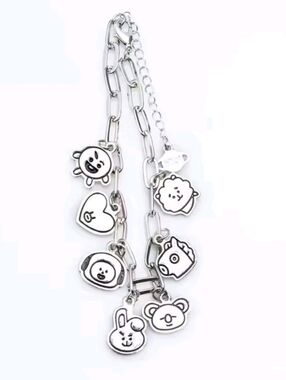 BT21 BTS Character Charm Bracelet K-Pop Army Silver Tone Jewelry NEW